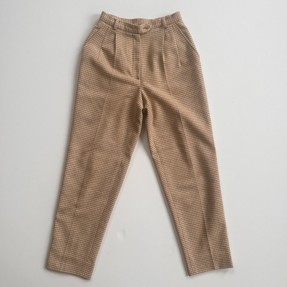 Vintage Women's Petite Talbots Pleated Wool Houndstooth Lined Pants Trousers